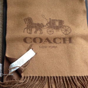 NWT Coach bicolor logo cashmere scarf camel